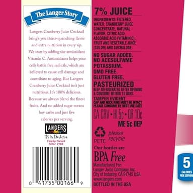 Langers 5 Calorie Cranberry Cocktail, 32oz (Pack of 12) - Image 3
