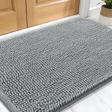 OLANLY Dog Door Mat for Muddy Paws 30x20, Absorbs Moisture and Dirt, Absorbent Non-Slip Washable Doormat, Quick Dry Chenille Mud Mat for Dogs, Entry Indoor Entryway Carpet for Inside Floor, Grey - Image 1