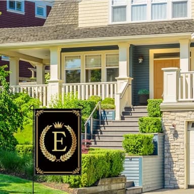 wyooxoo Monogram Letter E Garden Flag 12x18 Inch Double Sided for Outside Burlap Family Last Name Initial Black Yard Flag (E) - Image 6
