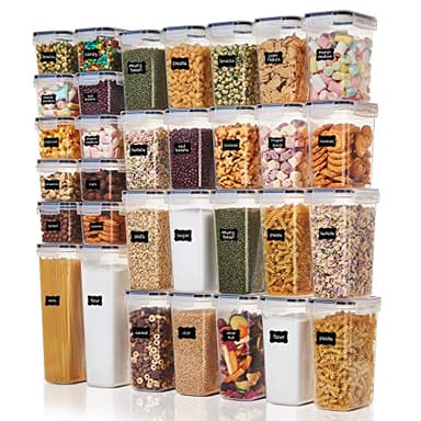 Vtopmart 32pcs Airtight Food Storage Containers Set, BPA Free Plastic Kitchen and Pantry Organization Canisters with Lids for Cereal, Dry Food, Flour and Sugar, Includes 32 Labels - Image 1