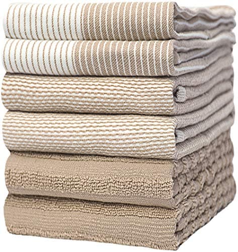 Premium Kitchen Towels (20”x 28”, 6 Pack) | Large Cotton Kitchen Hand Towels | Flat & Terry Dish Towel | Highly Absorbent Tea Towels Set with Hanging Loop | Tan - Image 1