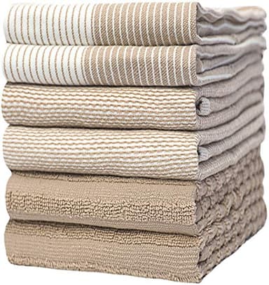 Premium Kitchen Towels (20”x 28”, 6 Pack) | Large Cotton Kitchen Hand Towels | Flat & Terry Dish Towel | Highly Absorbent Tea Towels Set with Hanging Loop | Tan - Image 1