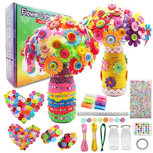 Crafts for Girls Ages 6-10 Make Your Own Flower Bouquet with Buttons and Felt Flowers, Vase Art and Craft for Children - DIY Activity Christmas Birthday Gift for Girls Age 6 7 8 9 10 Year Old - Image 1