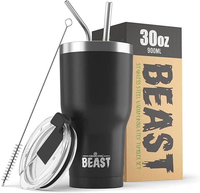 Beast 30 oz Tumbler Stainless Steel Vacuum Insulated Coffee Ice Cup Double Wall Travel Flask (Matte Black - Image 1