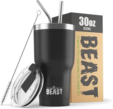 Beast 30 oz Tumbler Stainless Steel Vacuum Insulated Coffee Ice Cup Double Wall Travel Flask (Matte Black - Image 1
