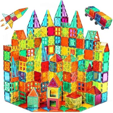 Anbalulu Magnetic Tiles 100PCS with 2 Cars, STEM Educational Building Blocks for Kids Ages 3-9, Magnet Construction Toys Gift for Toddlers - Image 1
