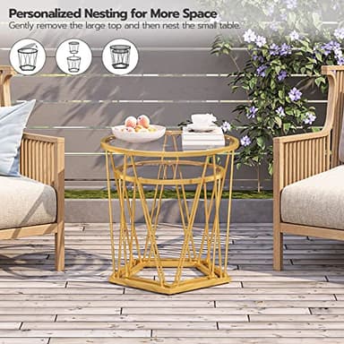 HOOBRO Small Coffee Table Set of 2, Round Coffee End Table with Metal Frame, Glass Top, Gold Side Table for Living Room, Bedroom and Balcony, Modern Style, Gold GD79BZ01 - Image 5