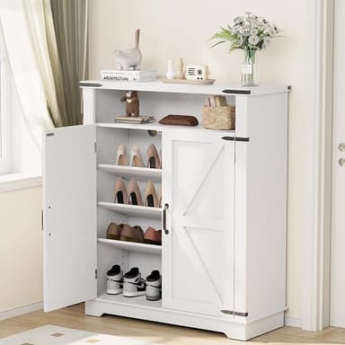 6-Tier Shoe Cabinet with Doors, Entryway Shoe Rack Shoe Storage Cabinet with Adjustable Shelves & Anti-tip Fitting, Farmhouse Shoe Cabinet Storage for Entryway, Living Room, Closet - Image 1