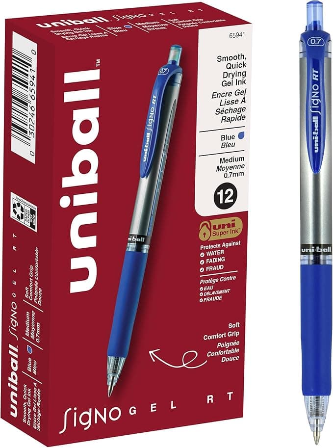 uniball Signo RT Gel Pens, Medium Point (0.7mm), Blue, 12 Pack - Image 1