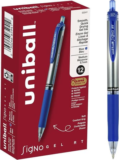 uniball Signo RT Gel Pens, Medium Point (0.7mm), Blue, 12 Pack - Image 1