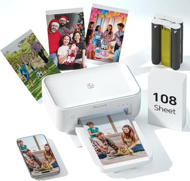 HPRT 4x6 Photo Printer with 108 Sheets & 2 Ribbons, Portable Picture Printer for iPhone & Android Smartphones, Instant Phone Photo Printer, Dye Sublimation, Home Use, Ideal Gift, White - Image 1