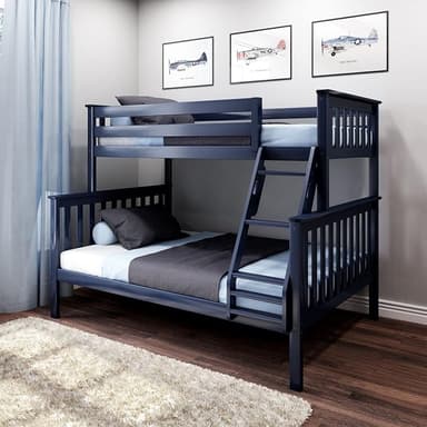 Max & Lily Bunk Bed Twin Over Full Size with Ladder, Solid Wood Platform Bed Frame with Ladder for Kids, 14" Safety Guardrails, Easy Assembly, No Box Spring Needed, Blue - Image 1