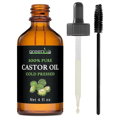 GreenIVe 100% Pure Castor Oil – Cold-Pressed, Hexane-Free – Hair, Eyebrows, Eyelashes, Skin Moisturizer, Castor Pack Wrap Oil Glass Bottle (4 Fl oz - Image 1