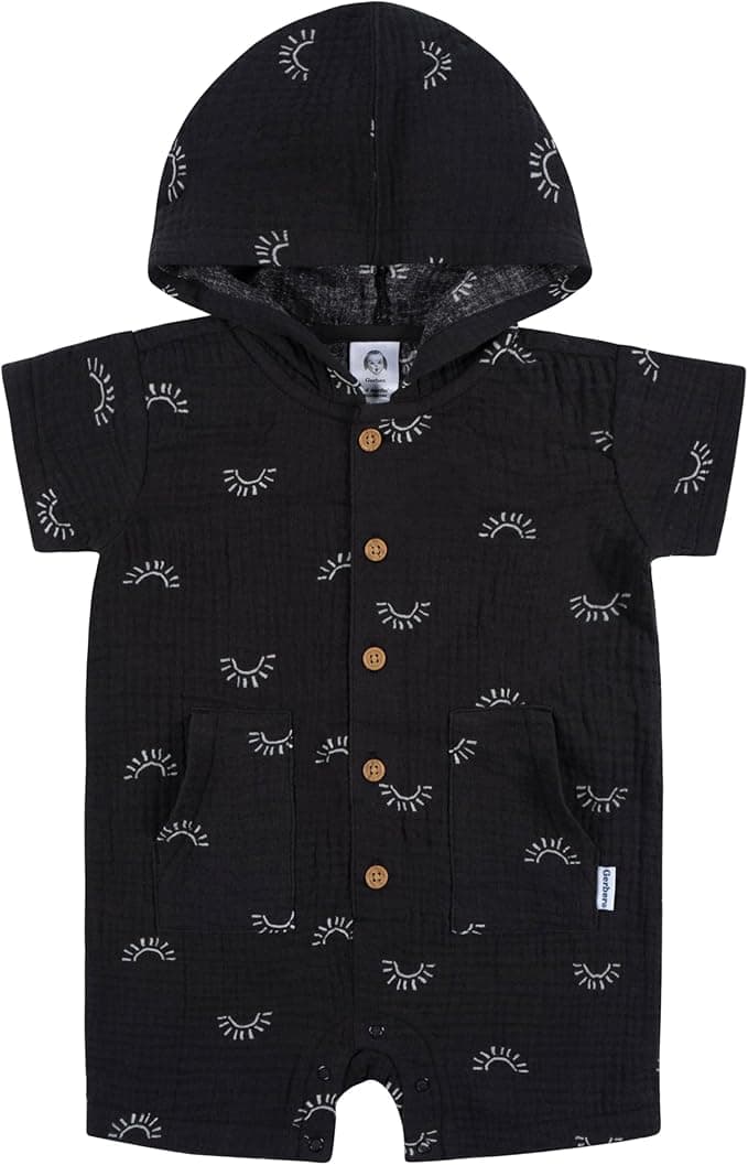 Gerber baby-boys Hooded Cotton Romper - Image 1