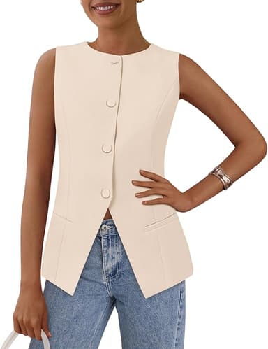 PRETTYGARDEN Women's Summer Suit Vest Tops 2026 Dressy Business Casual Sleeveless Button Down Trendy Fashion Blazer Waistcoat - Image 1