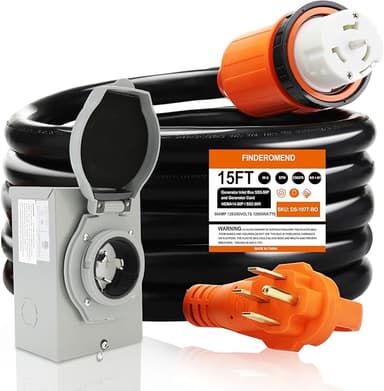 Finderomend 15 ft 50 Amp Generator Cord and Power Inlet Box Combo Kit,125/250 Volts,Generator Power Cord NEMA 14-50P to SS2-50R Extension Cord,for Home RV Backup Power Solution - Image 1