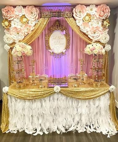 QueenDream 90x132inch Rectangle Sparkly Gold Sequin Tablecloth Wedding Glitter Tablecloth for Birthday Party Decor - Image 5