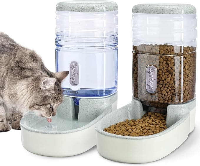 Automatic Dog Cat Feeder and Water Dispenser Gravity Food Feeder and Waterer Set with Pet Food Bowl for Small Medium Dog Puppy Kitten, Large Capacity 1 Gallon x 2(Grey - Image 1