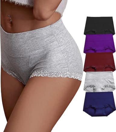 OPIBOO Women's Cotton Underwear,Ladies Soft Stretch Tummy Control Comfy No Muffin Panties Boyshorts - Image 2