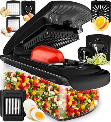 Fullstar The Original Pro Chopper - Vegetable Chopper and Spiralizer, Food Chopper with Container, Fruit Slicer, Kitchen Gadgets & Gifts, Home Essentials (8 in 1, Black - Image 1