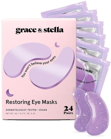 grace & stella Retinol Under Eye Patches for Puffy Eyes & Dark Circles - Restoring Gel Under Eye Masks with Hyaluronic Acid - Christmas Gifts for Teens, Birthday Gifts for Women (Purple, 24 Pairs - Image 1