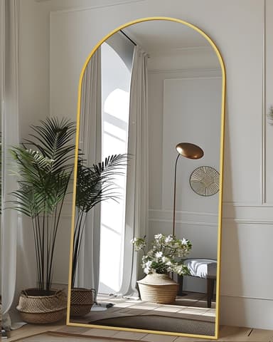 Antok Full Length Mirror, 76"x34" Floor Mirror with Stand, Hanging Mounted Mirrors for Bedroom, Living Room, Cloakroom, Dining Room, Gold, Arched - Image 2