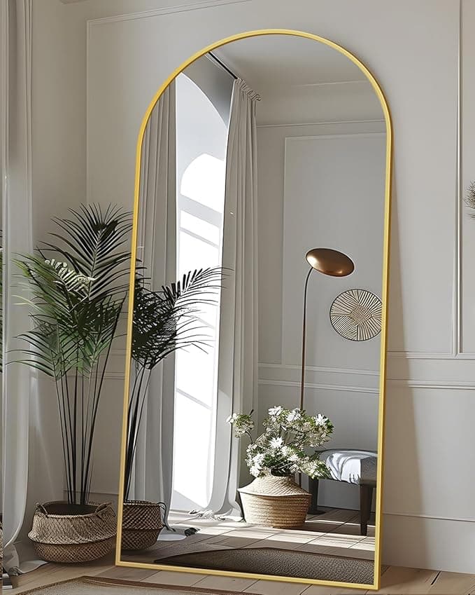 Antok Full Length Mirror, 76"x34" Floor Mirror with Stand, Hanging Mounted Mirrors for Bedroom, Living Room, Cloakroom, Dining Room, Gold, Arched - Image 1