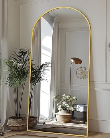 Antok Full Length Mirror, 76"x34" Floor Mirror with Stand, Hanging Mounted Mirrors for Bedroom, Living Room, Cloakroom, Dining Room, Gold, Arched - Image 1