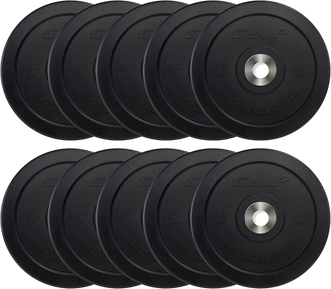 CAP Barbell 2-Inch Olympic Bumper Plate Weight Set with 6 Post Rack | 100-370 lbs | Multiple Options - Image 1