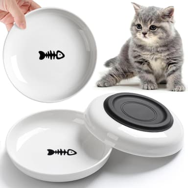 No Spill Cat Bowls,Cat Food Bowl,Anti Whisker Fatigue Healthy Ceramic Cats Dishes Set for Indoor Cats,Shallow Wide Kitten Plates for Food and Water,Non-Slip Silicone Bottom,3 Pack - Image 2