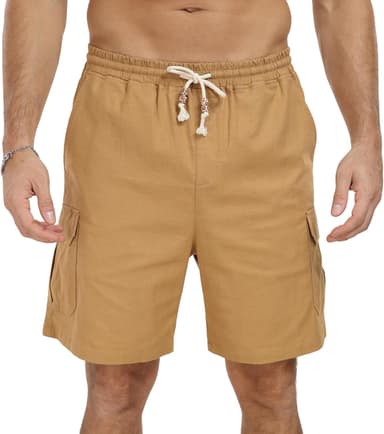 NITAGUT Men's Linen Shorts Summer Beach Casual Drawstring Shorts with Multi Pockets - Image 2