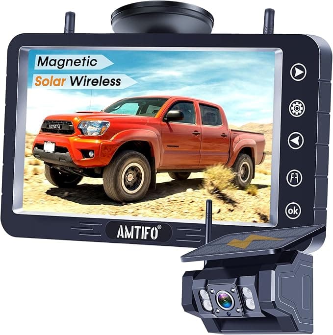 Magnetic Solar Wireless Backup Camera - No-Drill Installation, Scratch-Proof, No Delay 5-Inch HD1080P Screen, Long Battery Life, Night Vision, Anti-Interference 2.4GHz Signal for Trucks - Image 1