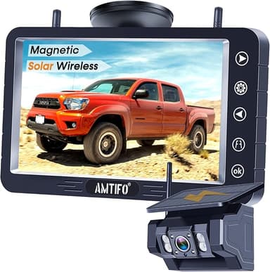 Magnetic Solar Wireless Backup Camera - No-Drill Installation, Scratch-Proof, No Delay 5-Inch HD1080P Screen, Long Battery Life, Night Vision, Anti-Interference 2.4GHz Signal for Trucks - Image 1
