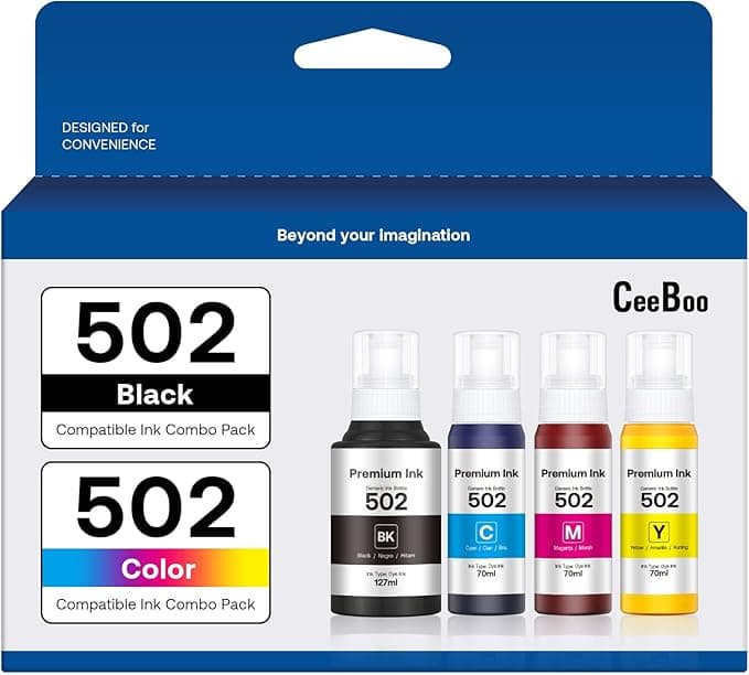 Compatible 502 Ink Bottles Replacement for Epson Compatible 502 Ink Refill Bottles ( Not Sublimation Ink ) Use for ET-2850 ET-3830 ET-3850, 4 Bottles - Image 1