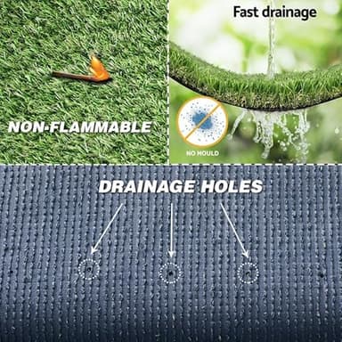 GLIWEN Artificial Grass Rug 4FTX6FT 1.38 Inch Indoor Outdoor Synthetic Dog Grass Mat with Drainage Holes High Density Fake Faux Grass Turf for Garden Lawn Landscape Balcony Decor - Image 3