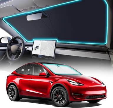 INSAUTO Windshield Sun Shade for 2016-2026 Tesla Model Y Model 3 Accessories, [Upgraded 7-Layer Protection], Foldable Front Windshield Sunshade, Block Out UV Rays & Heat, Keep Car Cool - Image 2