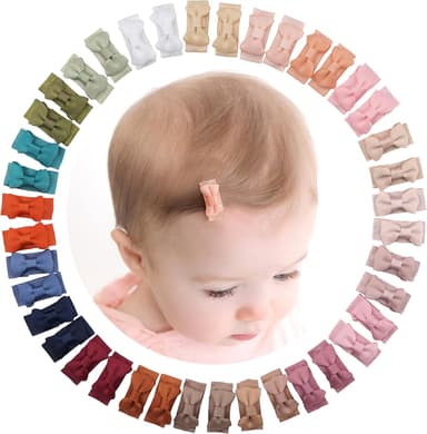 CÉLLOT 40pcs Mini 1.2" Grosgrain Ribbon Snap Clips - Tiny Fine Thin Hair Bows in Pairs for Baby Girls, Toddlers, and Infants - Image 2