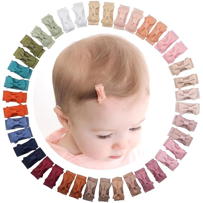 CÉLLOT 40pcs Mini 1.2" Grosgrain Ribbon Snap Clips - Tiny Fine Thin Hair Bows in Pairs for Baby Girls, Toddlers, and Infants - Image 1