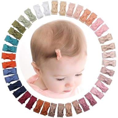 CÉLLOT 40pcs Mini 1.2" Grosgrain Ribbon Snap Clips - Tiny Fine Thin Hair Bows in Pairs for Baby Girls, Toddlers, and Infants - Image 1