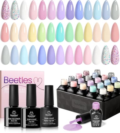 beetles Gel Polish Set - 23Pcs Macaroon Color Gel Nail Kit with Glossy Matte Top Coat Base Coat Yellow Pink White Purple Blue Glitter Bright Uv Nails Paradise Pastel Gel Christmas Gifts for Women - Image 2