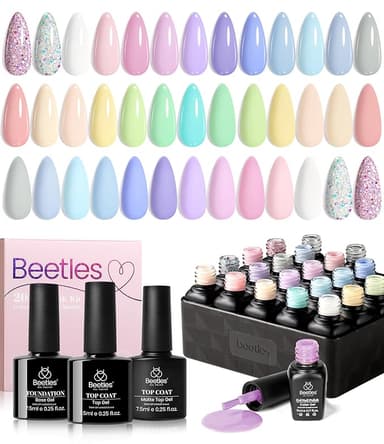beetles Gel Polish Set - 23Pcs Macaroon Color Gel Nail Kit with Glossy Matte Top Coat Base Coat Yellow Pink White Purple Blue Glitter Bright Uv Nails Paradise Pastel Gel Christmas Gifts for Women - Image 1