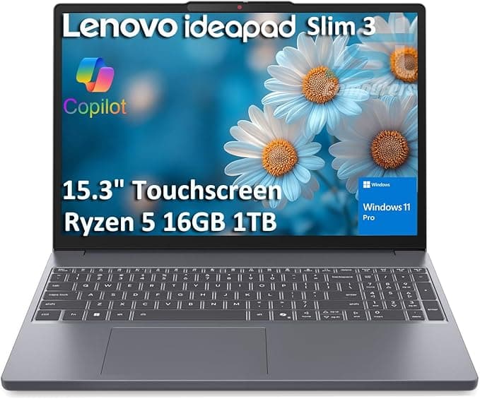 Lenovo IdeaPad Slim 3 Touchscreen Laptop (15.3" FHD+, AMD Ryzen 5 8540U (> Intel i7-1355U), 16GB RAM, 1TB SSD) for Business, Home, 1080p IR Webcam, Backlit, 14-Hr Battery Life, Wi-Fi 6, Win 11 Pro - Image 1