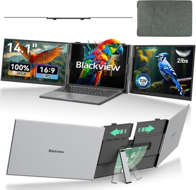 Blackview DCM6 Triple Laptop Screen Extender,14" 1080P FHD IPS Portable External Screen,Two Cable USB C Travel for 13-17'' Laptop,Plug & Play Compatible with Windows/Mac/Chrome OS and Mobile Devices - Image 2