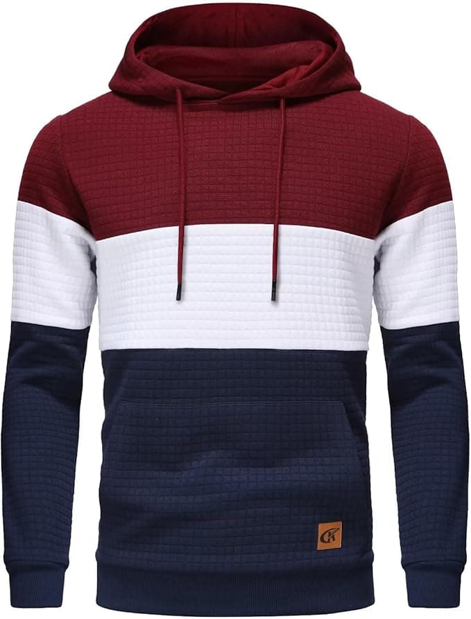 Yundobop Men's Pullover Hoodies Plaid Jacquard Long Sleeve Drawstring Hipster Casual Hooded Sweatshirts with Kanga Pockets - Image 1