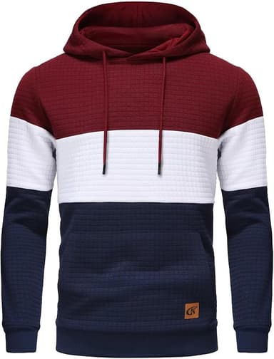 Yundobop Men's Pullover Hoodies Plaid Jacquard Long Sleeve Drawstring Hipster Casual Hooded Sweatshirts with Kanga Pockets - Image 1