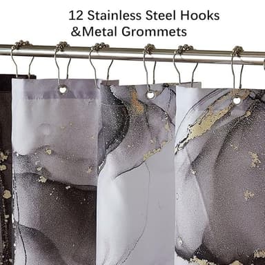 YOSTEV Black Gold Marble Shower Curtain Set, Abstract Marbled Shower Curtains for Bathroom Décor with 12 Metal Hooks, Luxury Modern Waterproof Bath Accessories, 72 x 84 Inch - Image 4