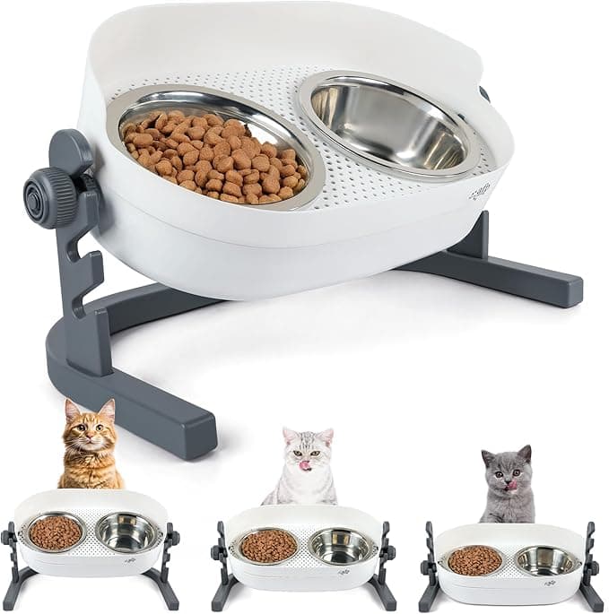All for Paws Height Adjustable Cat Elevated Bowls Stainless Steel Dog Food Water Bowls, Height Adjustable Cat Feeder Mess Proof Pet Feeding Bowls for Small to Large Size Cats - Image 1