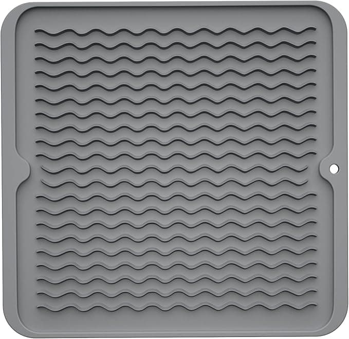 Silicone Dish Drying Mat for Kitchen Counter,Non-Slip Easy Clean,Multipurpose Drainer Mat for Drying Dishes,Eco Friendly,Heat Resistant Pad for Refrigerator or Drawer Liner- 12"*12"-Gray - Image 1