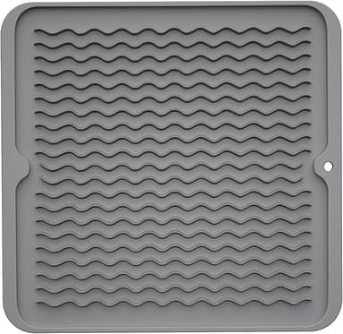 Silicone Dish Drying Mat for Kitchen Counter,Non-Slip Easy Clean,Multipurpose Drainer Mat for Drying Dishes,Eco Friendly,Heat Resistant Pad for Refrigerator or Drawer Liner- 12"*12"-Gray - Image 1