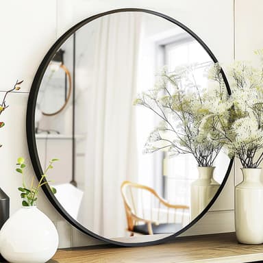 Black Round Mirror, Round Mirror 24 inch, Black Circle Mirrors Metal Frame, Wall Mounted Mirrors for Living Room, Bathroom, Wall, Entryway, Rustic - Image 2